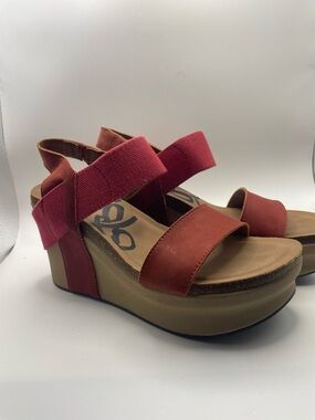 Women’s Brick Red Platform Wedge Sandals with‎ Elastic Strap